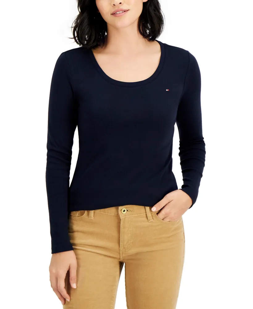 Tommy Hilfiger Women's Solid Scoop-Neck Long-Sleeve Top