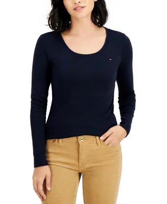 Tommy Hilfiger Women's Solid Scoop-Neck Long-Sleeve Top