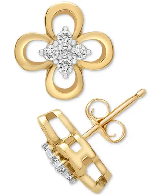 Wrapped Diamond Flower Stud Earrings (1/10 ct. t.w.) in 14k Gold, Created for Macy's