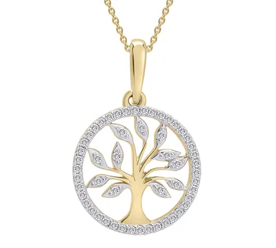 Wrapped Diamond Tree 20" Pendant Necklace (1/10 ct. t.w.) in 14k Yellow or Rose Gold, Created for Macy's