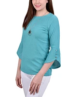 Women's 3/4 Tulip Sleeve Blouse with Necklace
