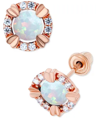 Lab-Grown Opal (1/5 ct. t.w.) & White Sapphire (1/10 Oval Stud Earrings