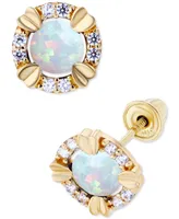 Lab-Grown Opal (1/5 ct. t.w.) & Lab-Grown White Sapphire (1/10 ct. t.w.) Oval Stud Earrings