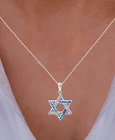 Lab-Created Blue Opal & Cubic Zirconia Star of David 18" Pendant Necklace in Sterling Silver