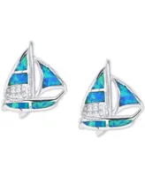 Lab-Grown Blue Opal Sailboat Stud Earrings in Sterling Silver