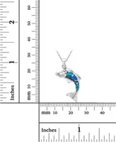 Lab-Created Blue Opal Dolphin 18" Pendant Necklace in Sterling Silver