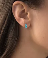 Lab-Created Blue Opal & Cubic Zirconia Huggie Hoop Earrings in Sterling Silver