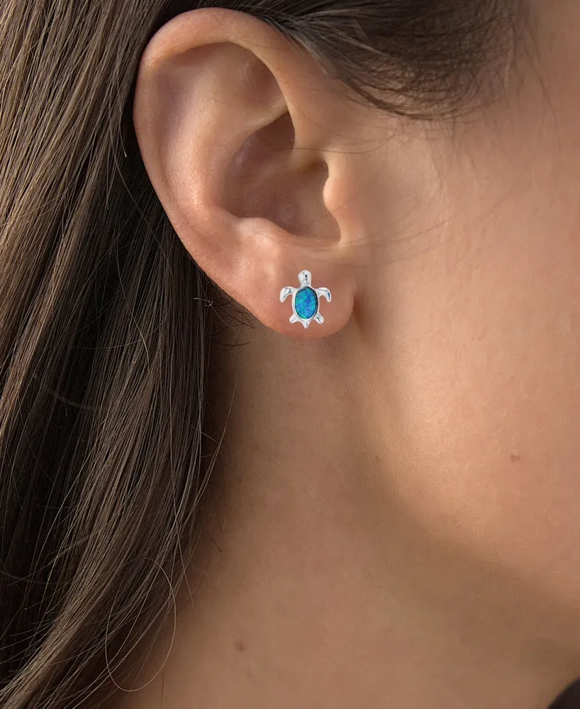 2-Pc. Set Lab-Grown Blue Opal Turtle & Lab-Grown Opal Stud Earrings (1/3 ct. t.w.) in Sterling Silver