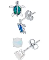 2-Pc. Set Lab-Grown Blue Opal Turtle & Lab-Grown Opal Stud Earrings (1/3 ct. t.w.) in Sterling Silver
