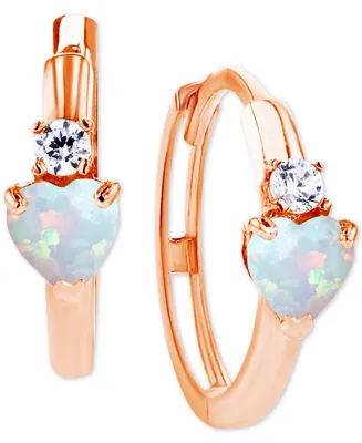 Lab-Grown Opal (1/5 ct. t.w.) & White Sapphire (1/10 Heart Small Hoop Earrings, 0.5"
