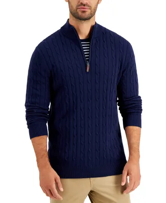 Club Room Men's Cable Knit Quarter-Zip Cotton Sweater, Created for Macy's