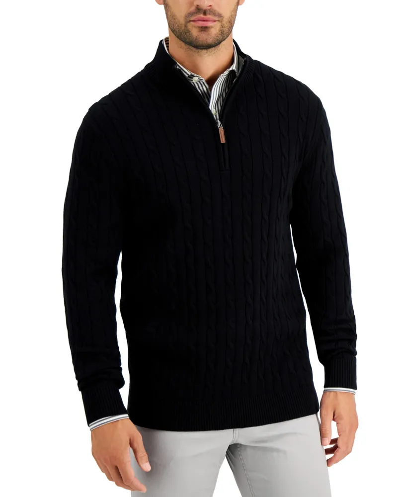 Club Room Men's Cable Knit Quarter-Zip Cotton Sweater, Created for Macy's