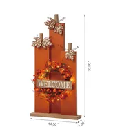 Glitzhome 30" H Fall Lighted Wooden Pumpkin Decor with Wreath