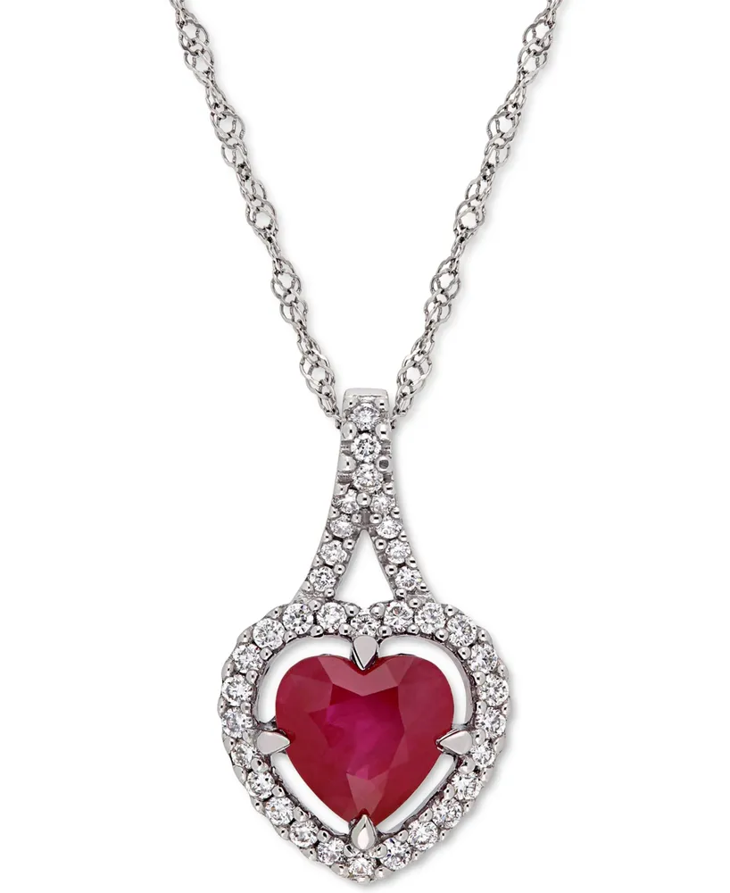 Ruby (1 ct. t.w.) & Diamond (1/6 ct. t.w.) Heart 17" Pendant Necklace in 14k White Gold