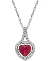 Ruby (1 ct. t.w.) & Diamond (1/6 ct. t.w.) Heart 17" Pendant Necklace in 14k White Gold