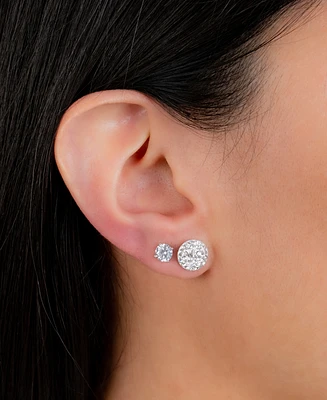 2-Pc. Set Cubic Zirconia Solitaire & Dome Cluster Stud Earrings in Sterling Silver
