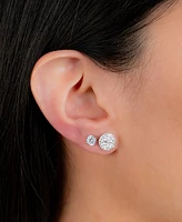 2-Pc. Set Cubic Zirconia Solitaire & Dome Cluster Stud Earrings in Sterling Silver