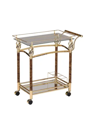 Acme Furniture Helmut Serving Cart - Gold-Tone Plated and Clear Glass