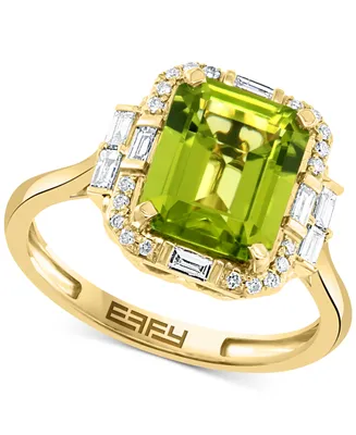 Effy Peridot (3-1/3 ct. t.w.) & Diamond (1/4 ct. t.w.) Halo Ring in 14k Gold