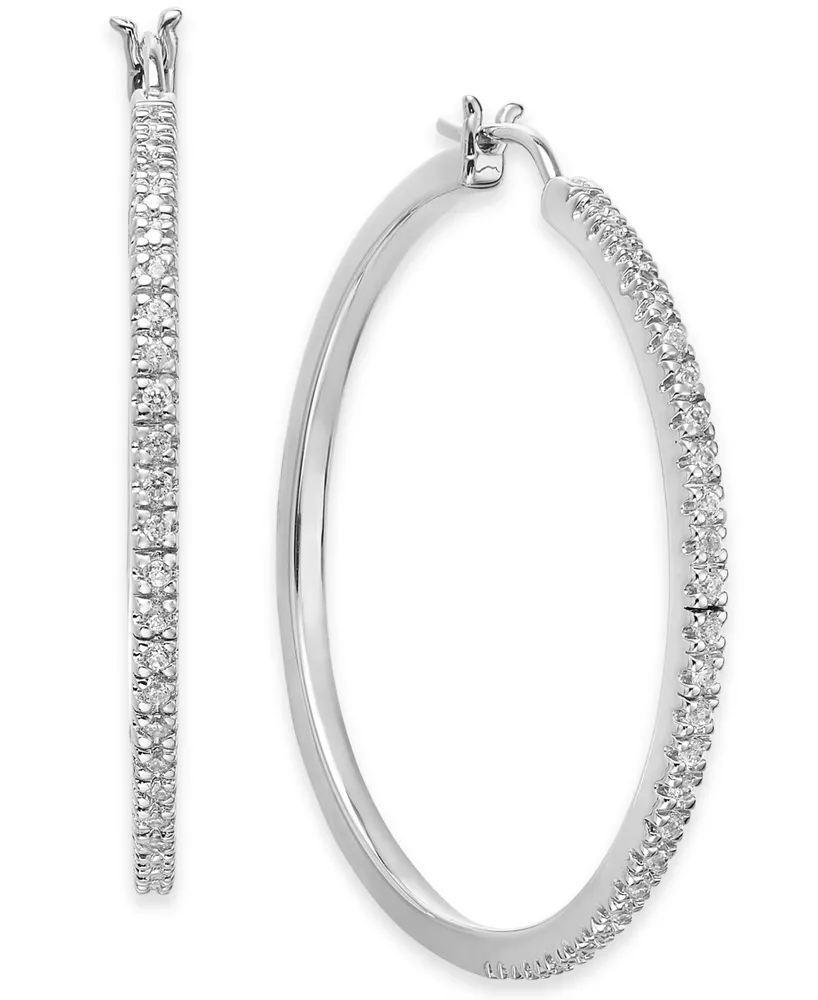 Diamond Hoop Earrings (1/4 ct. t.w.) Sterling Silver, 14k Gold-Plated Silver or Rose