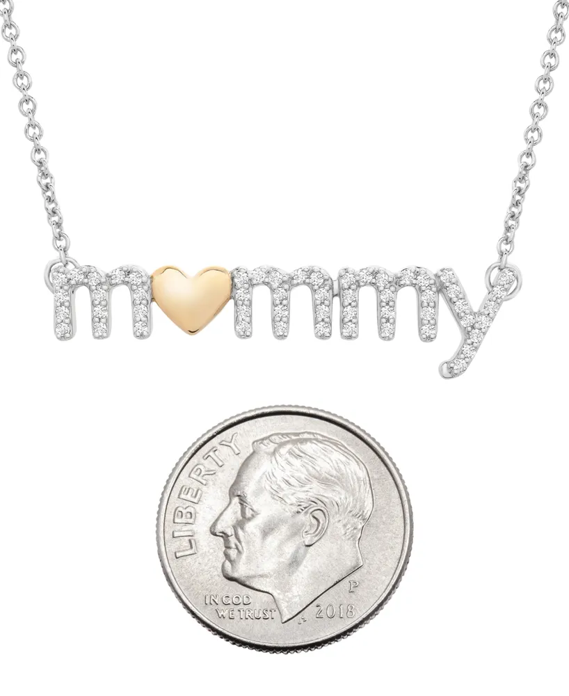 Diamond Mommy Heart Pendant Necklace (1/6 ct. t.w.) in Sterling Silver & 14k Gold-Plate, 18" + 2" extender - Sterling Silver  Gold