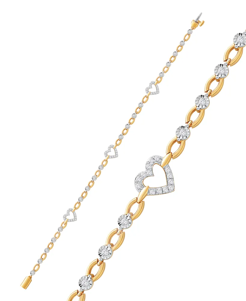 Diamond Heart Open Link Bracelet (1/2 ct. t.w.) in Sterling Silver & 14k Gold-Plate - Sterling Silver  14k Gold