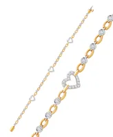 Diamond Heart Open Link Bracelet (1/2 ct. t.w.) in Sterling Silver & 14k Gold-Plate - Sterling Silver  14k Gold