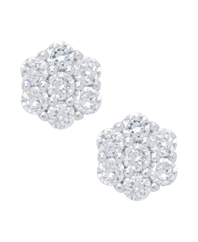 Cubic Zirconia Flower Stud Silver Plate Earrings