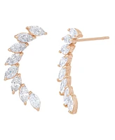 Cubic Zirconia Curved Post Rose Gold Plate Earrings