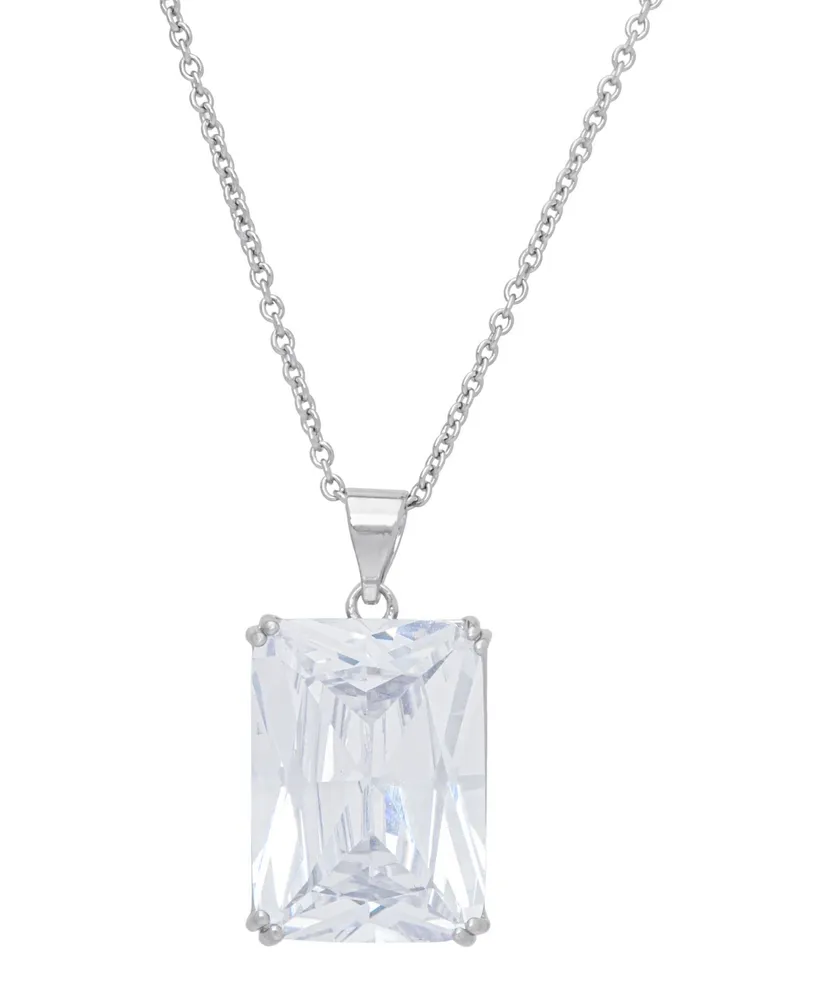 Cubic Zirconia Emerald-Cut Pendant 18" Silver Plate Necklace