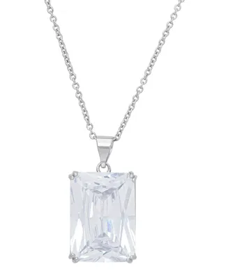 Cubic Zirconia Emerald-Cut Pendant 18" Silver Plate Necklace