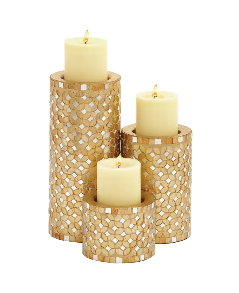 Glam Candle Holder Set, 3 Pieces - Gold
