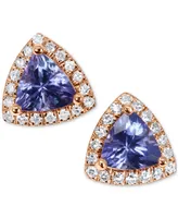 Tanzanite (3/4 ct. t.w.) & Diamond (1/8 ct. t.w.) Triangle Halo Stud Earrings in 14k Rose Gold