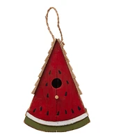 Glitzhome Distressed Watermelon Birdhouse, 11"