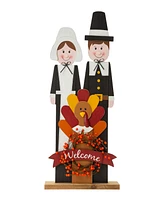 Glitzhome Thanksgiving Pilgrim Couple Porch Decor, 36"