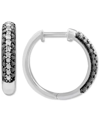 Black & White Diamond Hoop Earrings (1/6 ct. t.w.) in Sterling Silver