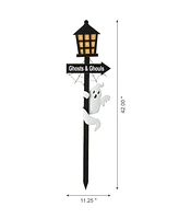 Glitzhome 42" Lighted Halloween Wooden Haunted House Yard Stake