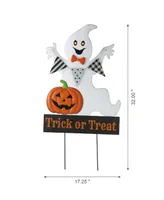 Glitzhome 32" H Lighted Halloween Metal Ghost Yard Stake or Hanging Decor