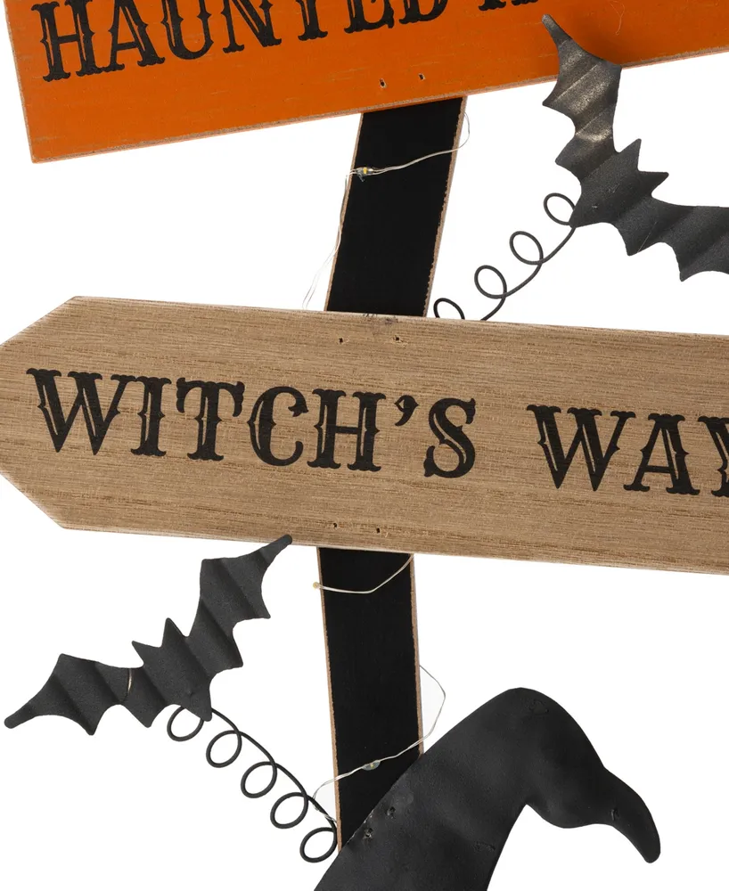 Glitzhome 42" H Lighted Wooden Witch's Broom Porch Decor