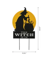 Glitzhome 30" H Halloween Wooden Metal The Witch Is In Stake or Wall Decor