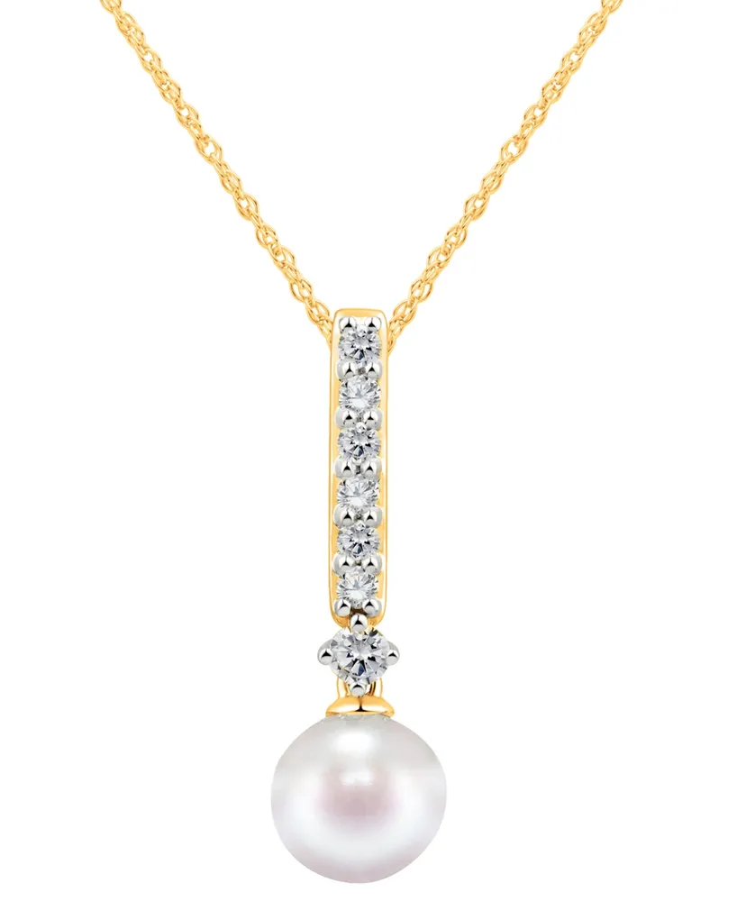 Honora Cultured Freshwater Pearl 7-7.5mm and Diamond 1/5 ct. tw. Pendant 18" Necklace 14k White Gold (Also Available Yellow or Rose