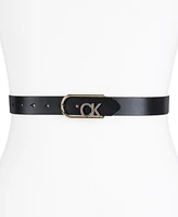 Calvin Klein Two-Tone Monogram Buckle Leather Belt