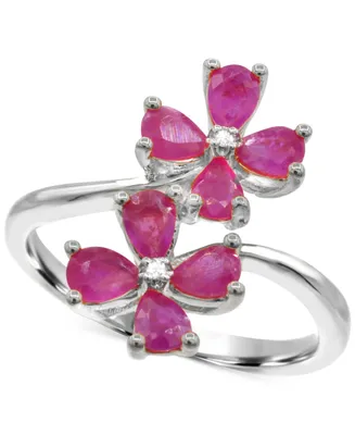 Lab-Grown Ruby (1-3/8 ct. t.w.) & Diamond Accent Flower Bypass Ring in Sterling Silver