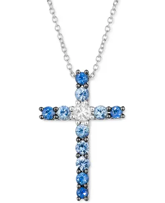 Le Vian Blueberry Sapphire (5/8 ct. t.w.) & White Sapphire (1/8 ct. t.w.) Cross 18" Pendant Necklace in 14k White Gold