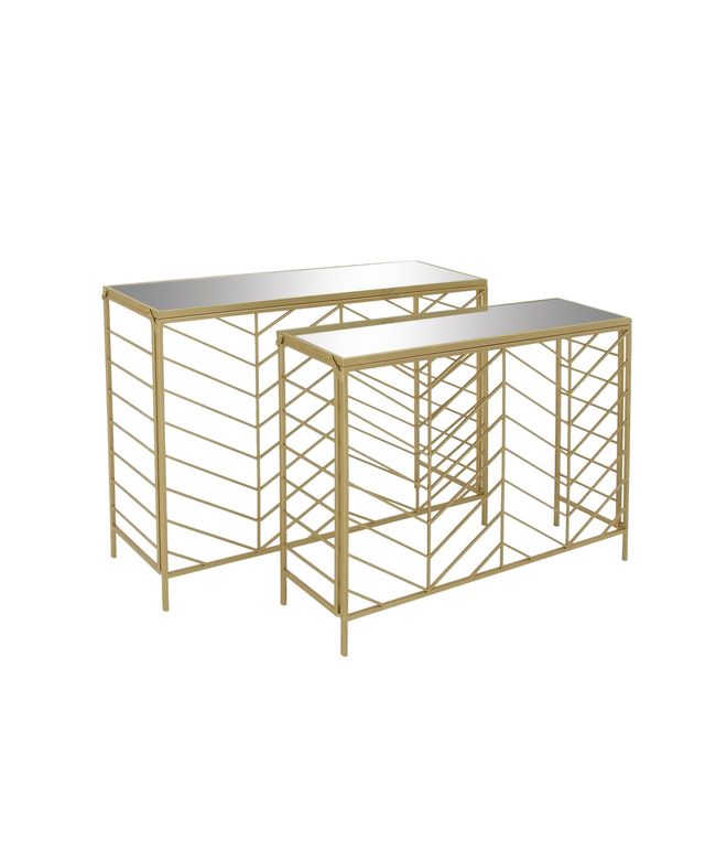 Contemporary Console Table, 2 Pieces - Gold