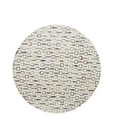 Rosemary Lane Mother of Pearl Drum Accent Table with Linear Mosaic Pattern and Gold Base