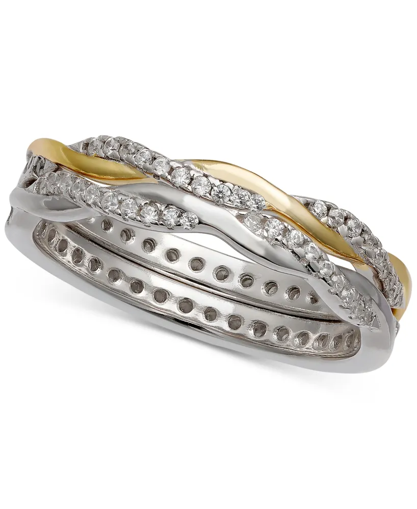 Giani Bernini 2-Pc. Set Cubic Zirconia Twisted Stack Bands Sterling Silver & 14k Gold-Plate, Created for Macy's