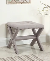 Lincoln Linen Blend Accent Bench with Champagne Nail Heads