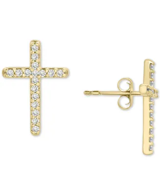 Wrapped Diamond Cross Stud Earrings (1/10 ct. t.w.) in 14k Gold or 14k white gold, Created for Macy's