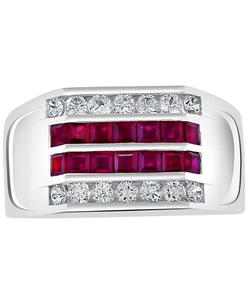 Effy Men's Ruby (1 ct. t.w.) & White Sapphire (1-1/4 ct. t.w.) Ring in Sterling Silver